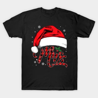 Mrs And Mr Santa Hat Christmas Couples Matching Pajamas Xmas T-Shirt